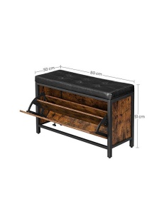 Bancheta cu suport pantofi Model Aleah, Maro rustic / Negru, 80x30x51 cm - Img 7