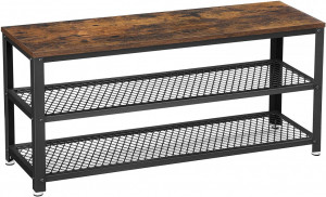 Bancheta cu suport pantofi Model Selene, Maro rustic/Negru, 100x30x45 cm - Img 1