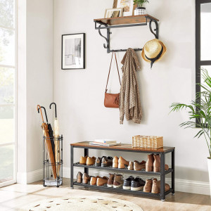 Bancheta cu suport pantofi Model Selene, Maro rustic/Negru, 100x30x45 cm - Img 2