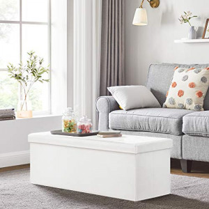 Bancuta hol cufar cu depozitare, Songmics, Alb, 110x38x38 cm