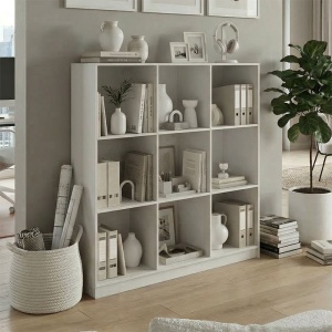 Bibliotecă Gridea, Alb, 119,5 x 30 x 121 cm