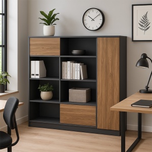 Bibliotecă Oscar, nuc/antracit, 180x40x180 cm - Img 2