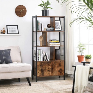 Biblioteca Vasagle, Model Armando, 74x30x154,5 cm, Maro Rustic/Negru - Img 2