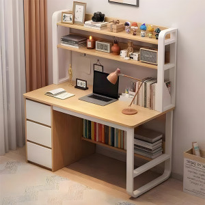 Birou cu Biblioteca Pako World, model Soco, 120x144x50 cm, Natural/Alb - Img 3