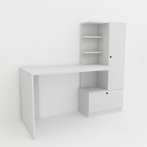 Birou cu Biblioteca Salvador, model Merinos, 120x73.8x61.8 cm, Alb - Img 3