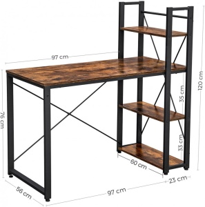 Birou cu Biblioteca Vasagle, model Rebecca, 120x60x119.3 cm, Maro Rustic/Negru - Img 5