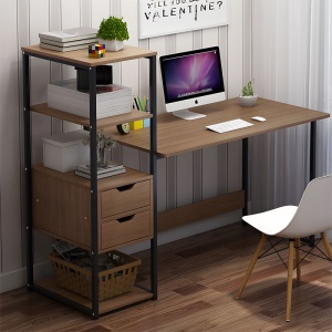 Birou cu rafturi Model Zayn, Nuc/Negru, 107x40x110 cm - Img 2