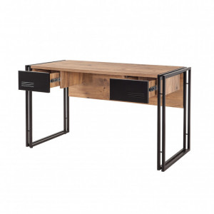 Birou cu Sertare Salvador, model Cosmo, 139x75x60 cm, Pin atlantic/Negru - Img 5