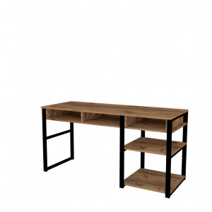 Birou cu sertare Salvador, model Emro, 150x75.8x58.4 cm, Nuc/Negru - Img 3