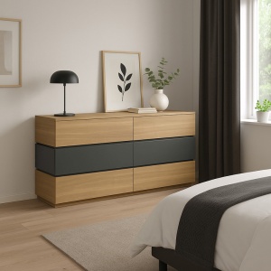 Bufet - Comodă Living Sonlen, antracit/stejar sonoma, 120x40x72 cm - Img 2
