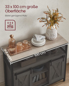 Bufet Multifuncțional cu 2 uși glisante Model Nellie, Gri/Negru, 100x33x80 cm - Img 4