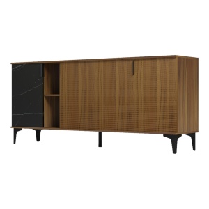 Bufet Riba, Nuc/Negru cu aspect de marmură, 180 x 40 x 78 cm - Img 5