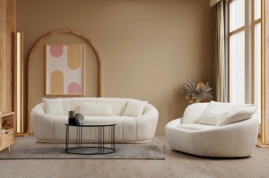 Canapea 2 locuri Midye Crem 155x120x67 cm - Img 2