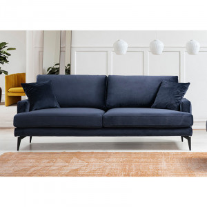 Canapea 3 locuri Fortune catifea bleumarin - negru 205x88x90cm - Img 2