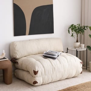 Canapea extensibilă cu 2 locuri Fold Crem 120x79x75 cm - Img 1