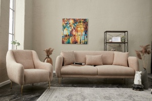 Canapea extensibila cu 3 locuri Model Simena, Bej - Img 2