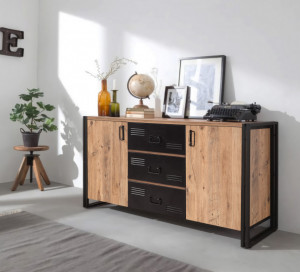 Comoda Model Cosmo, Pin/Negru, 160x45x80 cm - Img 2