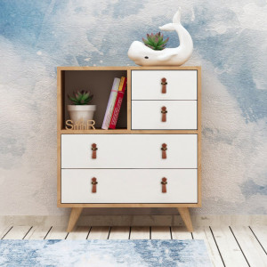 Comoda Model Fallow, Stejar/Alb, 70x40x88.6 cm - Img 2