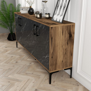 Comoda Model Kiev160, Nuc/Negru marmorat, 160x35x78 cm - Img 3