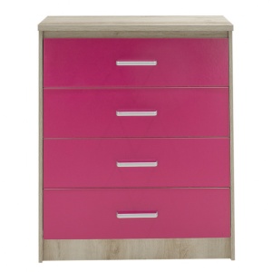 Comoda Model Looney, Stejar/Roz, 80x40x95 cm - Img 4