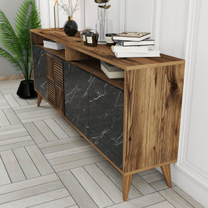 Comoda Model Milan, Nuc/Negru marmorat, 180x35x78.6 cm - Img 4