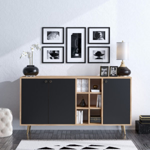 Comoda Model Veit, Stejar/Negru, 140x40x89 cm - Img 1