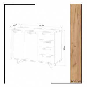 Comoda Model Waga, Stejar/Alb, 100x35x82 cm - Img 4