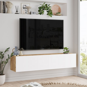 Comoda TV de perete Serit culoare alb - sonoma 140x31.6x29.6cm - Img 4