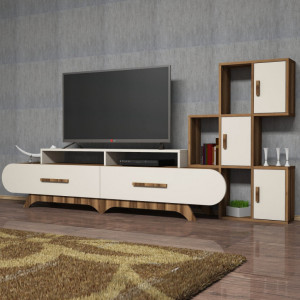 Comoda TV Flora S - Walnut, Crem - Img 1