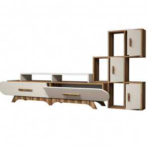 Comoda TV Flora S - Walnut, Crem - Img 5