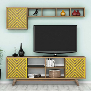 Comoda TV İnci - Walnut, Yellow - Img 1