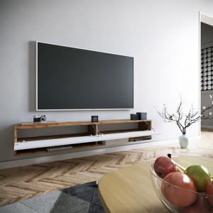 Comoda TV Pako World, Model Handra, 180x31.5x29.5 cm, Alb/Stejar - Img 3