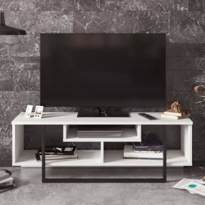 Comoda TV Salvador, Model Asal, 119.4x40.2x35.2 cm, Alb/Negru - Img 2