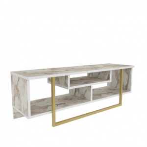 Comoda TV Salvador, Model Asal, 120x40.2x35.2 cm, Alb marmorat/Auriu - Img 6