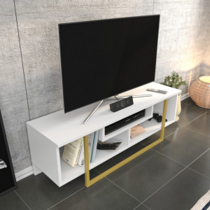 Comoda TV Salvador, Model Asal, 120x40.2x35.2 cm, Auriu/Alb - Img 4