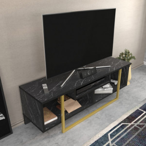 Comoda TV Salvador, Model Asal, 120x40.2x35.2 cm, Negru/Auriu - Img 4