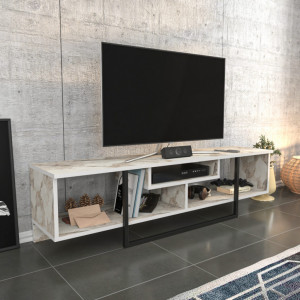 Comoda TV Salvador, Model Asal, 150x40x35.2 cm, Negru/Alb marmorat - Img 2
