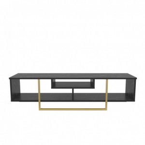 Comoda TV Salvador, Model Asal, 150x40x35.2 cm, Negru/Auriu - Img 6