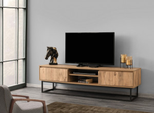 Comoda TV Salvador, Model Belinda, 180x50x40 cm, Negru/Pin - Img 1