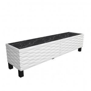 Comoda TV Salvador, Model Lerze, 149.2x38x35 cm, Alb/Negru - Img 4