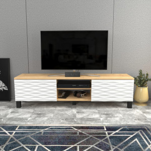 Comoda TV Salvador, Model Linda, 150x40.3x35 cm, Stejar safir/Alb - Img 1