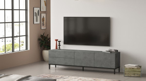 Comoda TV Salvador, Model LV6-RL, 170.3x46.4x35.5 cm, Argintiu/Negru - Img 3