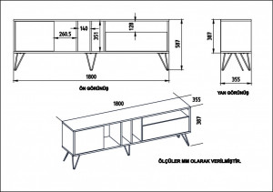Comoda TV Salvador, Model Mistico, 180x58.7x35.5 cm, Nuc/Negru/Alb - Img 5