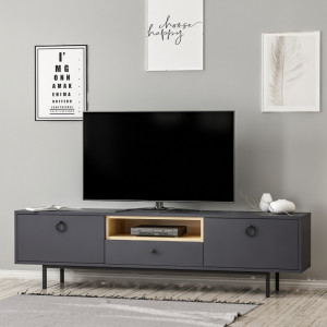 Comoda TV Salvador, Model Naturel, 180x48x35 cm, Antracit - Img 3