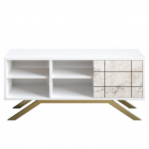 Comoda TV Salvador, Model North, 130x58.6x38.6 cm, Alb/Auriu - Img 4