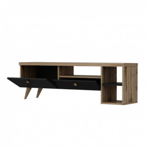 Comoda TV Salvador, Model Parion, 150x47x35 cm, Negru/Stejar - Img 5