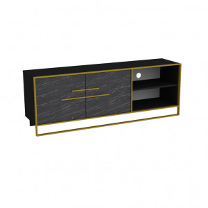 Comoda TV Salvador, Model Polka, 160x56.6x38.5 cm, Negru - Img 5