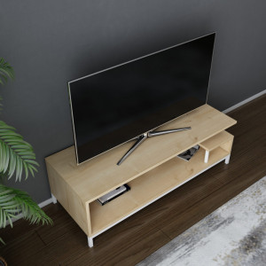 Comoda TV Salvador, Model Reilly, 120x37.6x44.6 cm, Alb/Stejar - Img 3