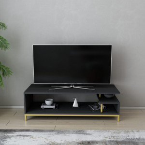 Comoda TV Salvador, Model Reilly, 120x37.6x44.6 cm, Auriu/Antracit - Img 1