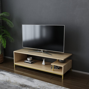Comoda TV Salvador, Model Reilly, 120x37.6x44.6 cm, Auriu/Stejar - Img 2